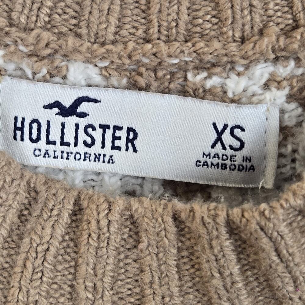 Hollister Houndstooth Dark Tan and Ivory Cropped Sweater XS Preppy Classic Sexy - Picture 3 of 7